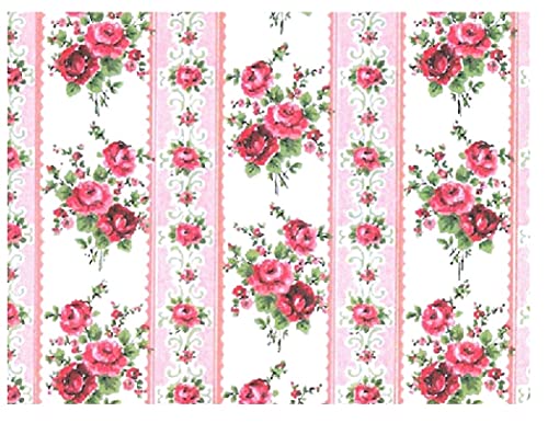 Pink Roses Wallpaper Dollhouse Print for 1:12 Scale Melody Jane
